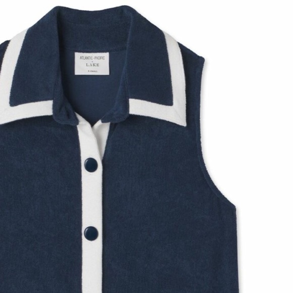 Atlantic-Pacific x Lake Pajamas Darcy Terry Cloth Button Front Shift Dress Navy - Picture 5 of 11